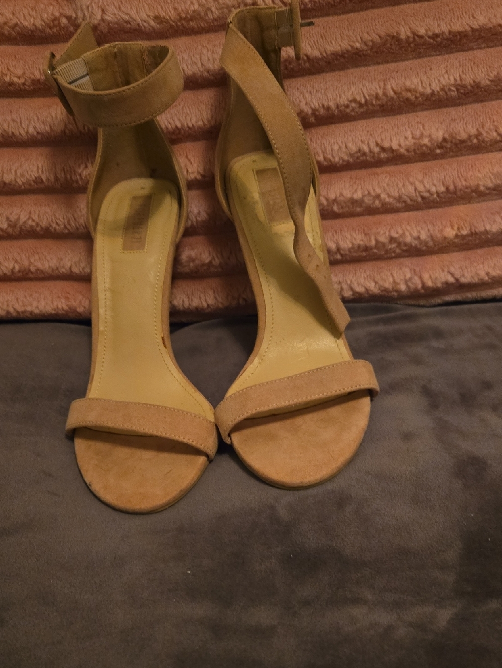 Forever 21 Neutral Tan Suede Ankle-Strap Heels